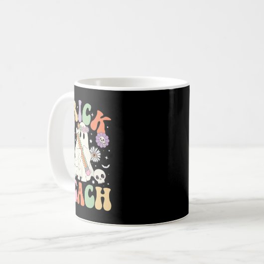 Of leer Schattigee leraar Halloween Retro Floral G Koffiemok (Voorkant links)