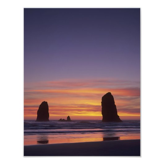 OF, Oregon kust, Cannon Beach, zeestacks om 2 Foto Afdruk (Voorkant)