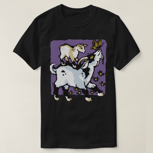 of Pygmy Goats and Butterfly on Purple T-shirt (Design voorkant)