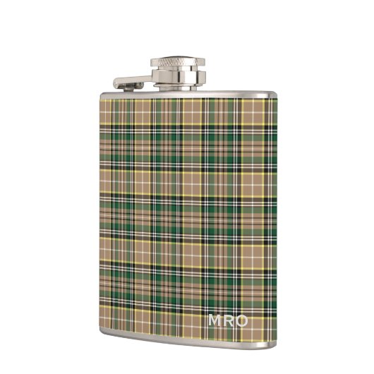 O'Farrell Tartan Monogram Groen en Tan Plaid Heupfles (Links)