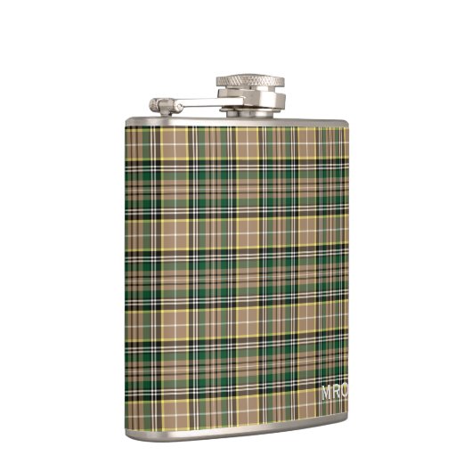 O'Farrell Tartan Monogram Groen en Tan Plaid Heupfles (Rechts)