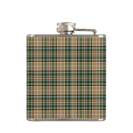 O'Farrell Tartan Monogram Groen en Tan Plaid Heupfles (Achterkant)