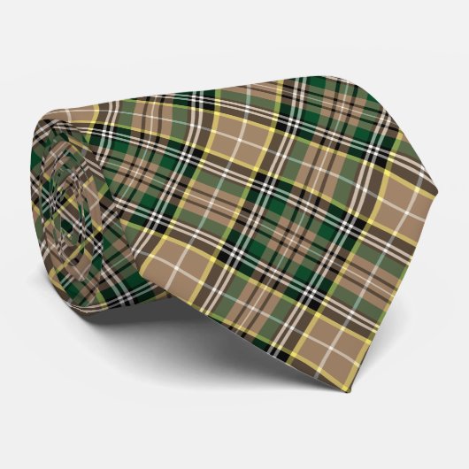O'Farrell Tartan Tan en Green Pset Stropdas (Opgerold)