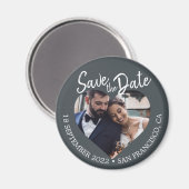 Off-Black Photo Modern Script Save the Date Magneet (Voorkant / Achterkant)
