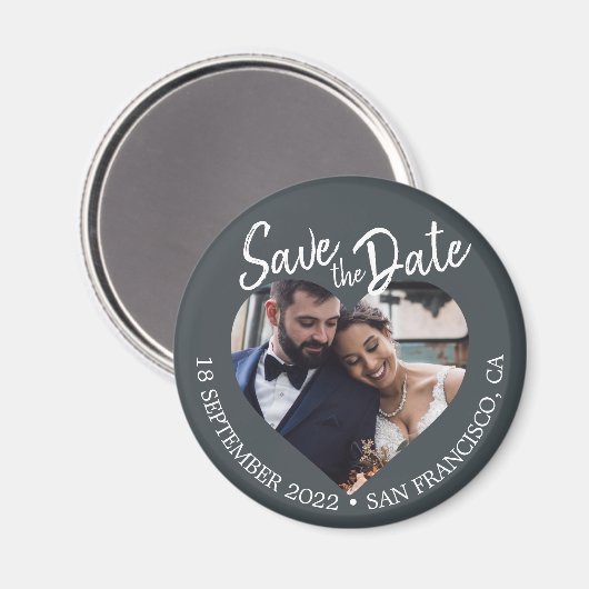 Off-Black Photo Modern Script Save the Date Magneet (Voorkant / Achterkant)