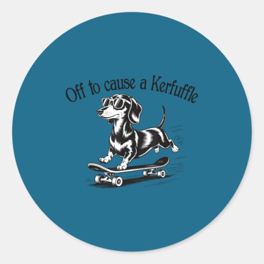 Off Cause Kerfuffle Dachshund Skater Ronde Sticker (Voorkant)