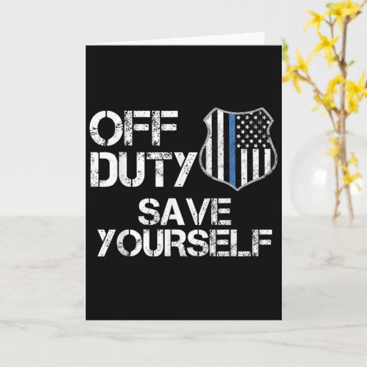 Off Duty Save Yourself Funny Lice Blue Line Gift Kaart (Gele Bloem)