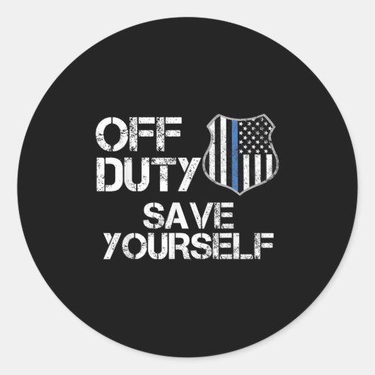 Off Duty Save Yourself Funny Lice Blue Line Gift Ronde Sticker (Voorkant)