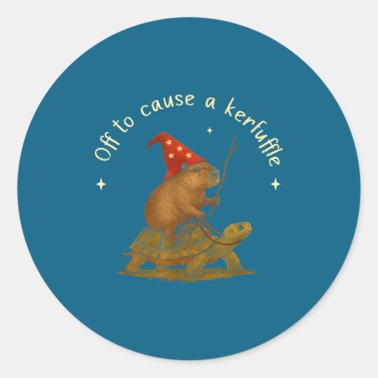Off reden opschudding grillige capybara ronde sticker (Voorkant)