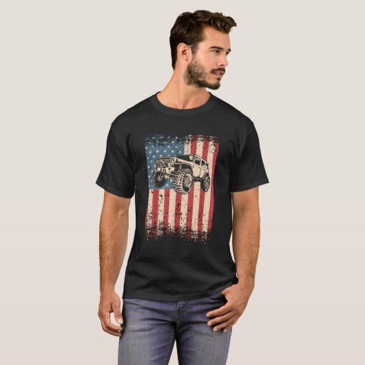 Off Road Amerikaanse VS vlag 4x4 modderen T-shirt (Voorkant volledig)