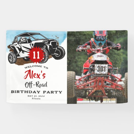 Off Road Avontuur ATV Monster Truck Verjaardag Spandoek (Horizontaal)