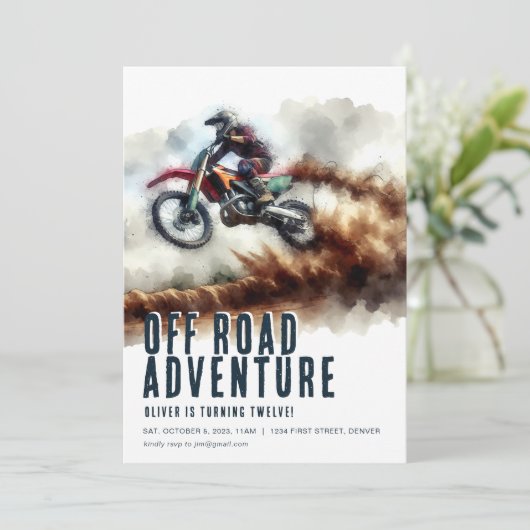 Off Road Avontuur Motorfiets Party Uitnodiging (Staand voorkant)