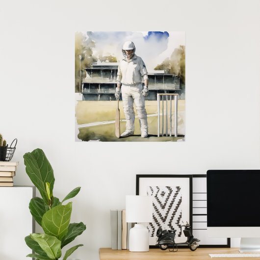 Off Strike - Archief Cricket Print (Thuiskantoor)