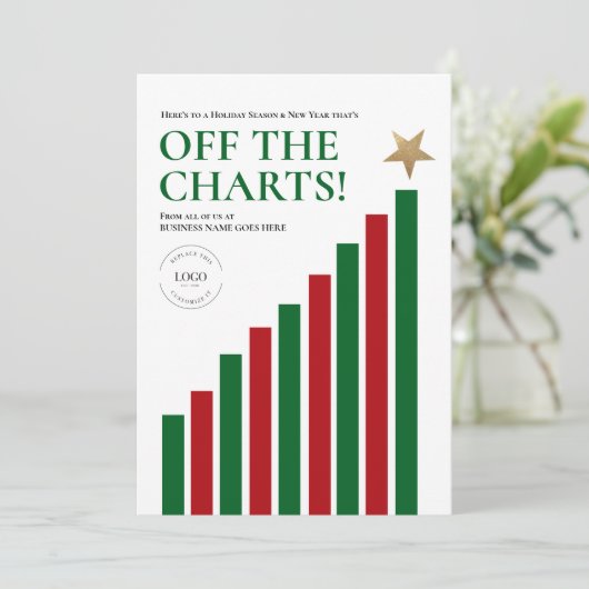 Off the charts Happy New Year Green red Finance Feestdagenkaart (Staand voorkant)