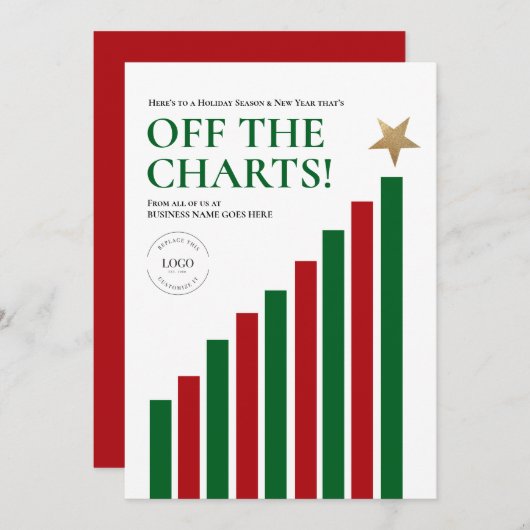 Off the charts Happy New Year Green red Finance Feestdagenkaart (Voorkant / Achterkant)
