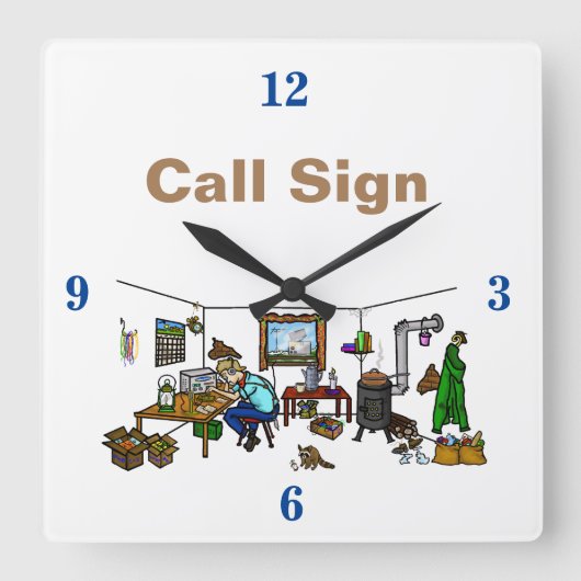 Off The Grid Ham Radio Shack Wall Clock Vierkante Klok (Voorkant)