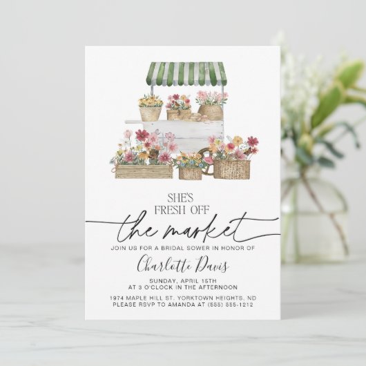Off the Market Bruids Douche Uitnodiging boer (Staand voorkant)