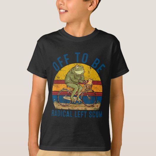 Off to be radical left scum frog riding bicycle t-shirt (Voorkant)
