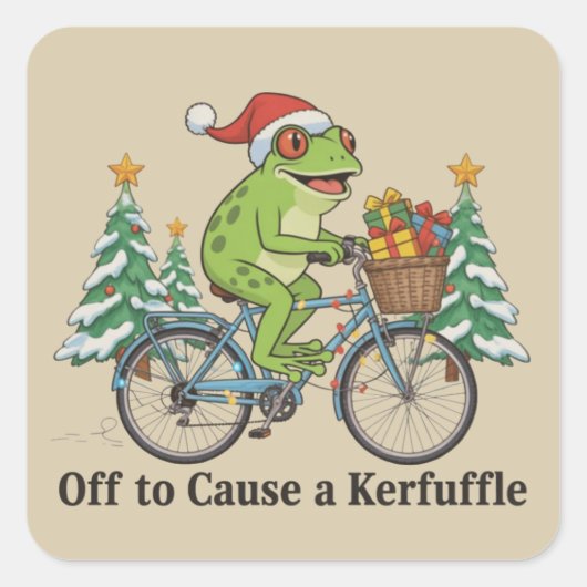 Off To Cause A Kerfuffle Frog Christmas Funny Meme Vierkante Sticker (Voorkant)