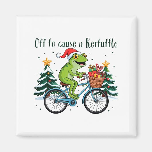Off To Cause A Kerfuffle Funny Frog Santa Christma Magneet (Voorkant)
