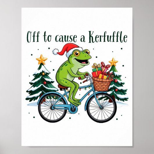 Off To Cause A Kerfuffle Funny Frog Santa Christma Poster (Voorkant)