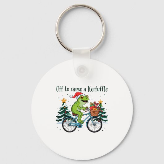 Off To Cause A Kerfuffle Funny Frog Santa Christma Sleutelhanger (Voorkant)
