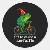 Off To Cause A Kerfuffle Funny Frog Wizard Bicycle Ronde Sticker (Voorkant)