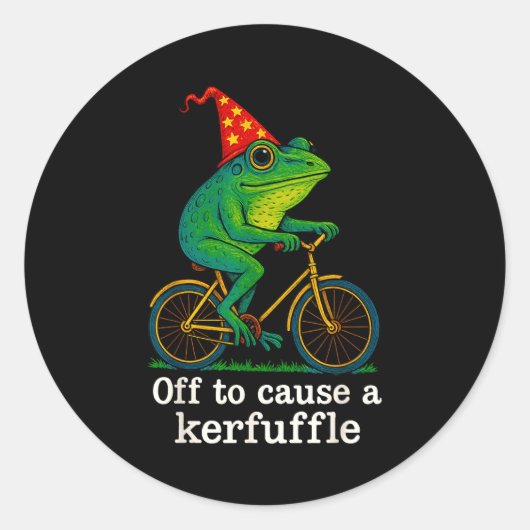 Off To Cause A Kerfuffle Funny Frog Wizard Bicycle Ronde Sticker (Voorkant)