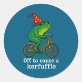 Off To Cause A Kerfuffle Funny Frog Wizard Bicycle Ronde Sticker (Voorkant)