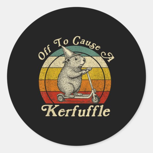 Off To Cause A Kerfuffle Funny Groundhog Riding Sc Ronde Sticker (Voorkant)