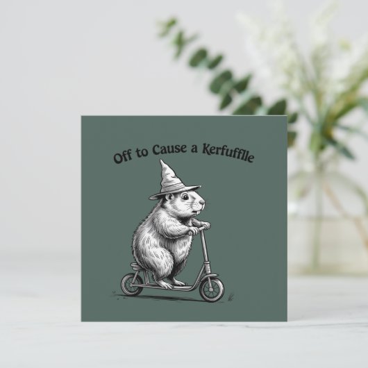 Off To Cause A Kerfuffle Funny Groundhog Scooter Kaart (Staand voorkant)
