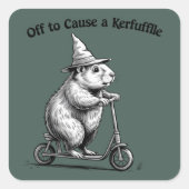 Off To Cause A Kerfuffle Funny Groundhog Scooter  Vierkante Sticker (Voorkant)