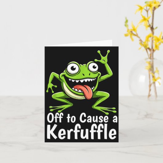 Off To Cause A Kerfuffle Funny Meme Frog Mischief  Kaart (Gele Bloem)