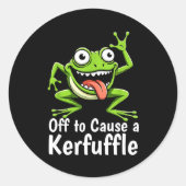 Off To Cause A Kerfuffle Funny Meme Frog Mischief  Ronde Sticker (Voorkant)