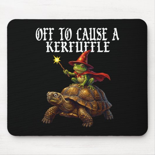 Off To Cause A Kerfuffle Funny Whimsical Frog Wiza Muismat (Voorkant)
