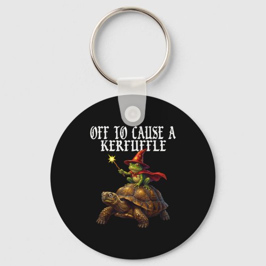 Off To Cause A Kerfuffle Funny Whimsical Frog Wiza Sleutelhanger (Voorkant)