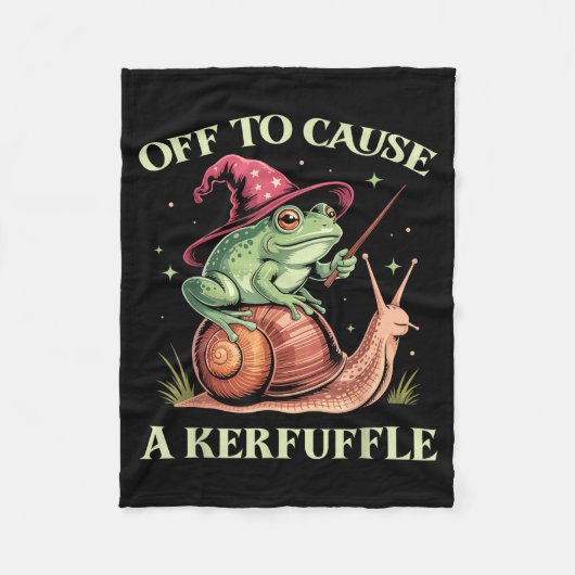 Off To Cause A Kerfuffle Whimsical Wizard Frog Mem Fleece Deken (Voorkant)