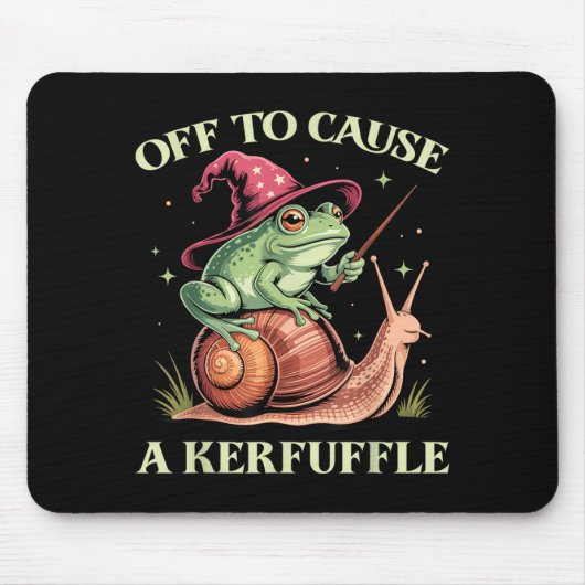 Off To Cause A Kerfuffle Whimsical Wizard Frog Mem Muismat (Voorkant)