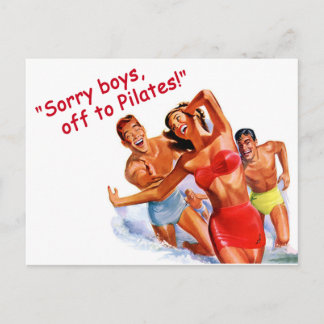Off to Pilates Vintage Swimsuit Postcard Briefkaart