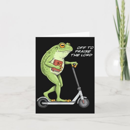 Off To Praise D Lord Funny Frog Christian Meme Kaart (Voorkant)