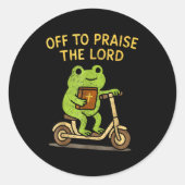 Off To Praise The Lord Frog Christian Ronde Sticker (Voorkant)