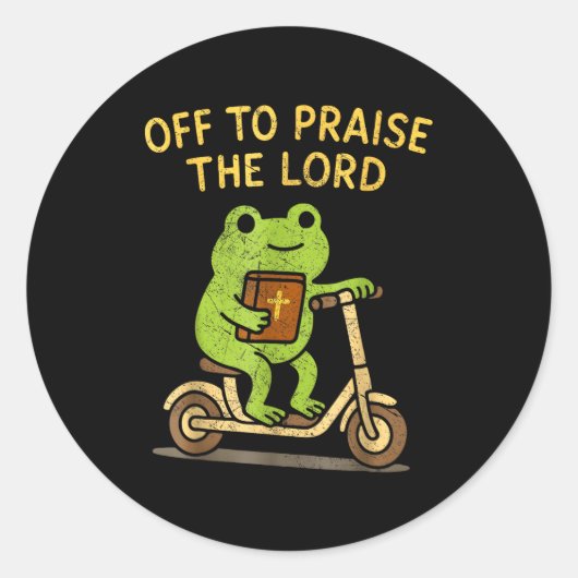 Off To Praise The Lord Frog Christian Ronde Sticker (Voorkant)