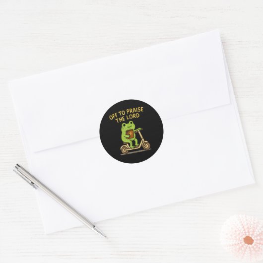 Off To Praise The Lord Frog Christian Ronde Sticker (Envelop)