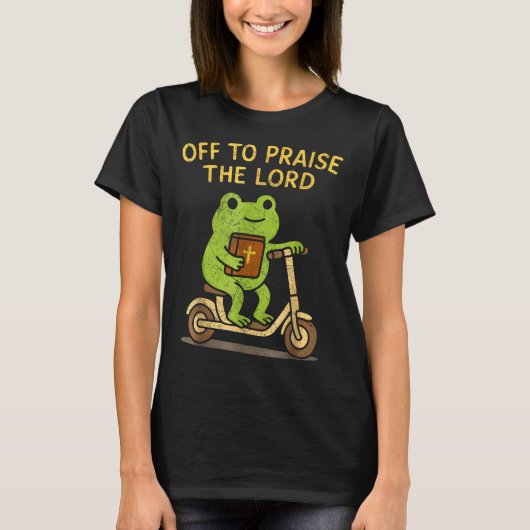 Off To Praise The Lord Frog Christian  T-shirt (Voorkant)
