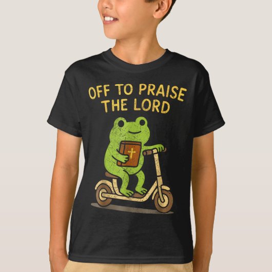 Off To Praise The Lord Frog Christian T-shirt (Voorkant)