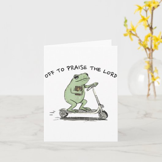 Off To Praise The Lord, Funny Christian Kaart (Gele Bloem)