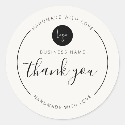 Off White Bedankt Handgemaakt met liefde Ronde Sticker (Voorkant)