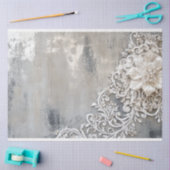 Off White Bloemen Kant geborduurd Zilveren Patina Tissuepapier (Craft)