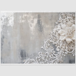 Off White Bloemen Kant geborduurd Zilveren Patina Tissuepapier