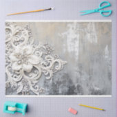 Off White Bloemen Kant geborduurd Zilveren Patina Tissuepapier (Craft)